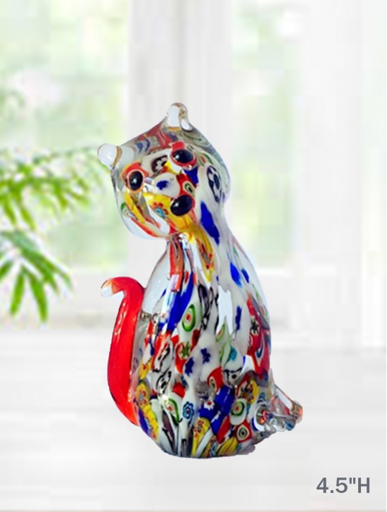 Glass Cat with Flowers